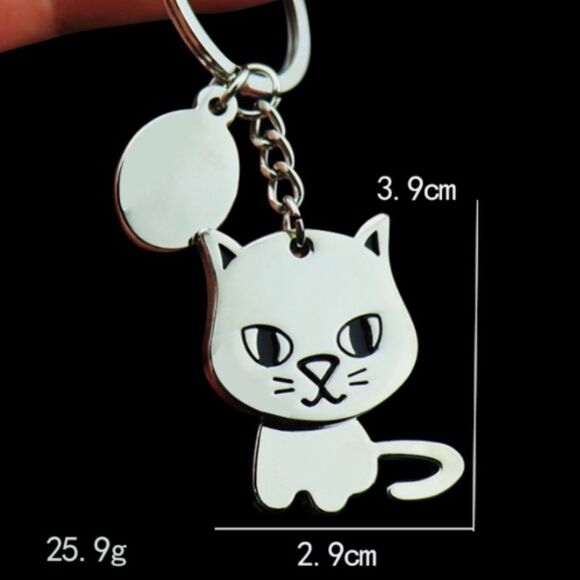 Silver Cat Charm Keychain • Swinging Body • Kawaii Bag Accessory - New - Picture 8 of 10
